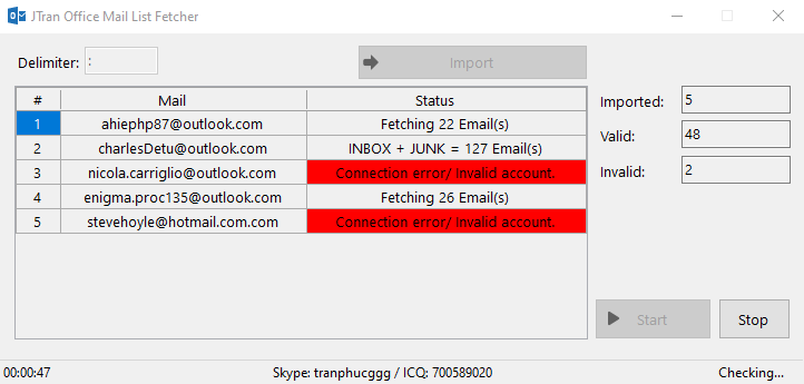Office Email Fetcher extracts email address from Outlook