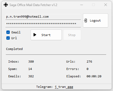 Saga Office Mail Data Fetcher Saga Office Mail Data Fetcher v1.2