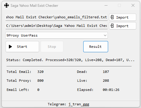 Saga Yahoo Mail Exist Checker Saga Yahoo Exist Checker- 9proxy support